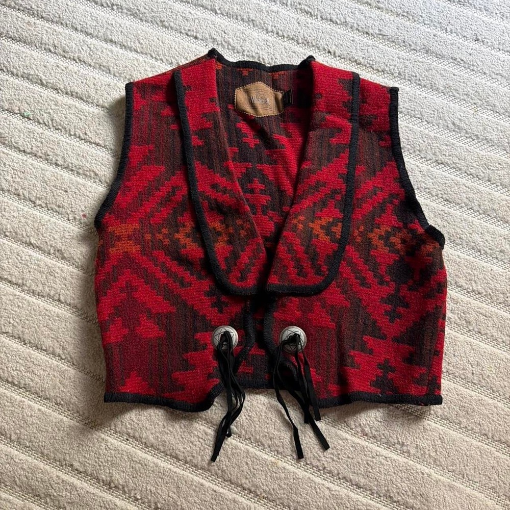 Vtg 90 Woolrich Southwestern Wool Aztec Concha Cropped Vest Size L Boho outdoor